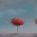 ORIGINAL Abstract Tree Oil Painting, Blue and Red Contemporary Art, Textured Canvas, 6 x 12, We Three