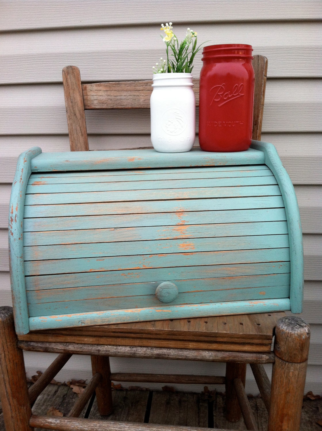 Vintage Bread Box Beach Mint Green Wooden Vintage Kitchen