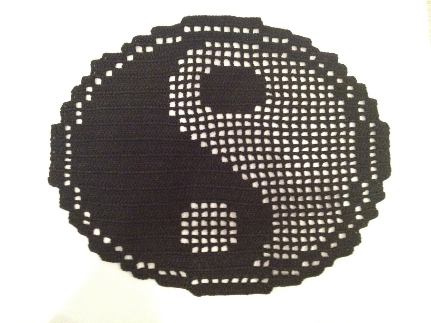 Filet Crochet Black Doily Yin Yang