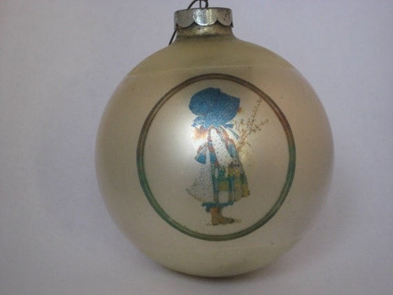 Vintage Holly Hobbie Glass Christmas Ornament by DebiLynneVintage