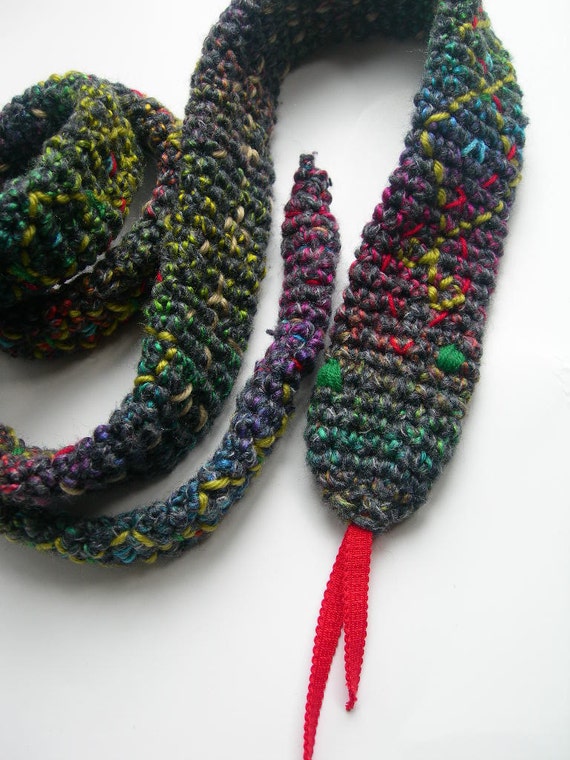 Crochet Snake Scarf. Amigurumi Statement Necklace. Green