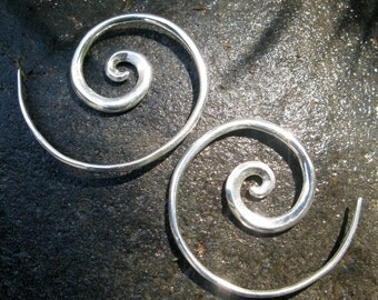 Spiral Earrings, Silver Spiral Earrings - 1.25" spiral - solid sterling silver