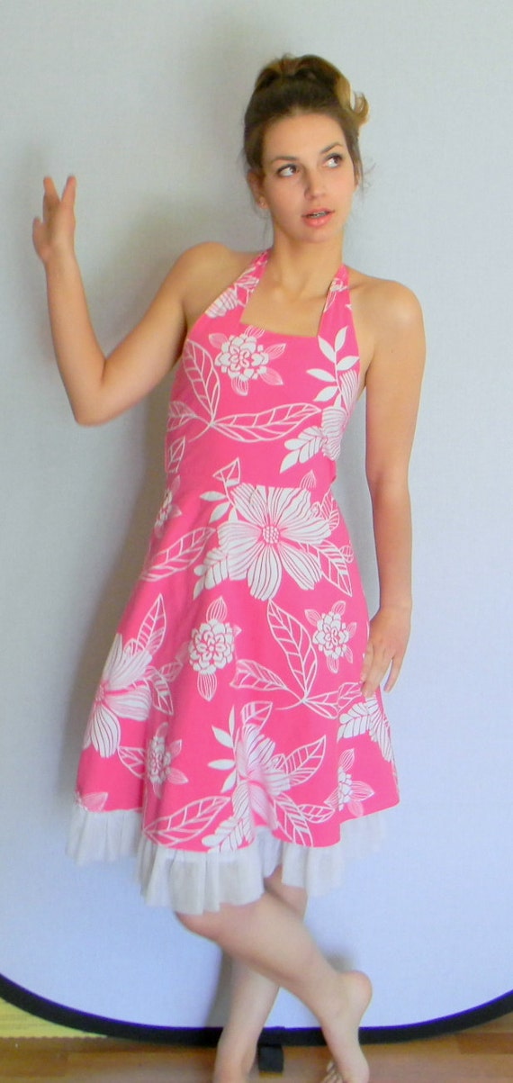 Summer SALE Vintage Junior Sundress Backless Dress White Pink