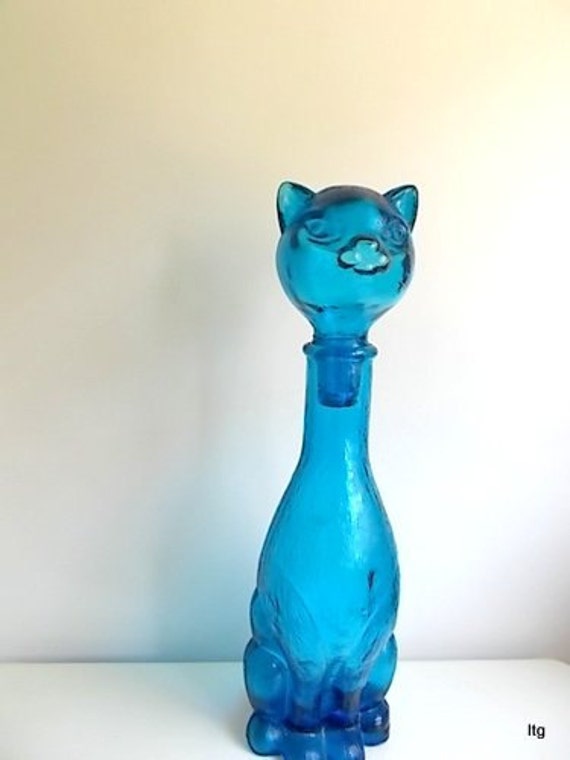 Blue Glass Cat Bottle