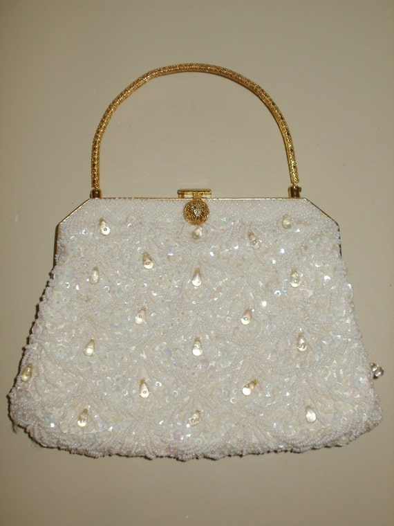 Vivant by Sarne Hand Beaded White Wedding Purse by couturecontessa