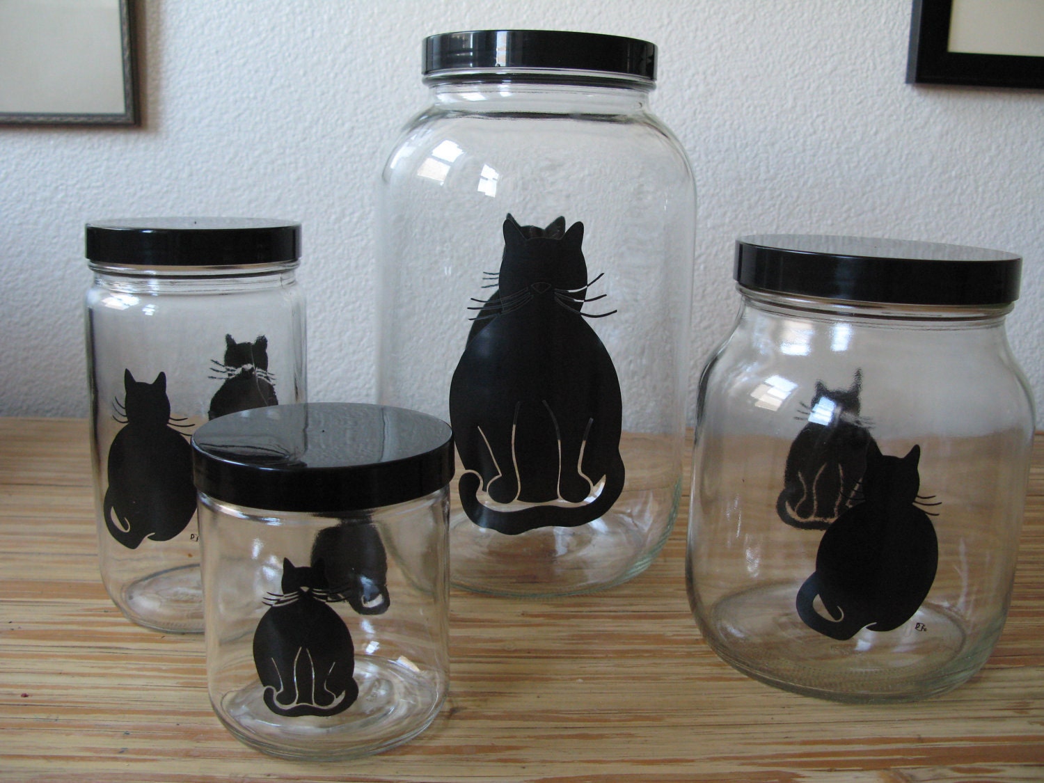 Vintage Black Cat Glass Canister Set