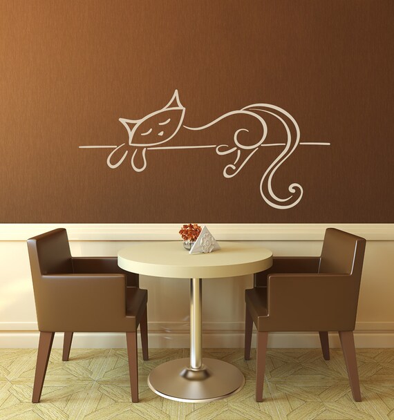 Lounging cat Removable Wall Vinyl Art cat lady by StreamlineDesign