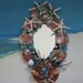 Seashell Mirror-Blue Beach Glass-Starfish-15 inches-Driftwood Sea Fan-Coastal Beach Decor