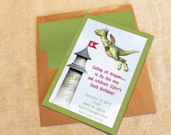 12 Dragon Party Invitations with Lined Envelopes