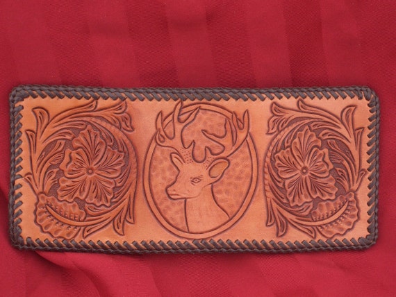 Hand Tooled Leather Tri-Fold Wallet