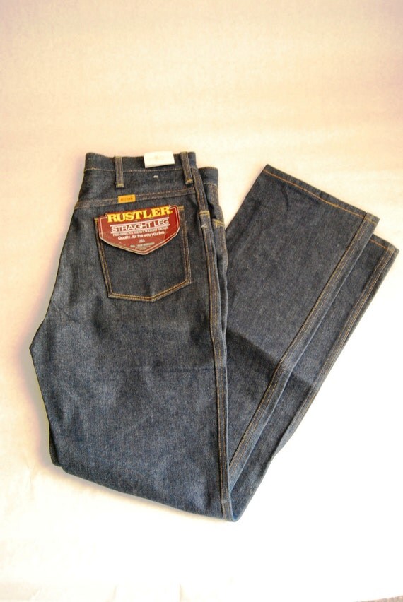 Vintage 1970's Rustler Wrangler Raw Denim Cowboy Jeans 34
