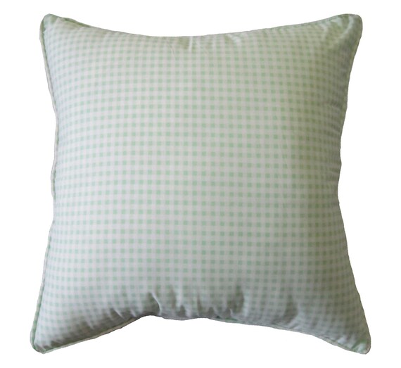 Light Green Gingham Cotton Square Throw Pillow by ReynosoHomeDecor