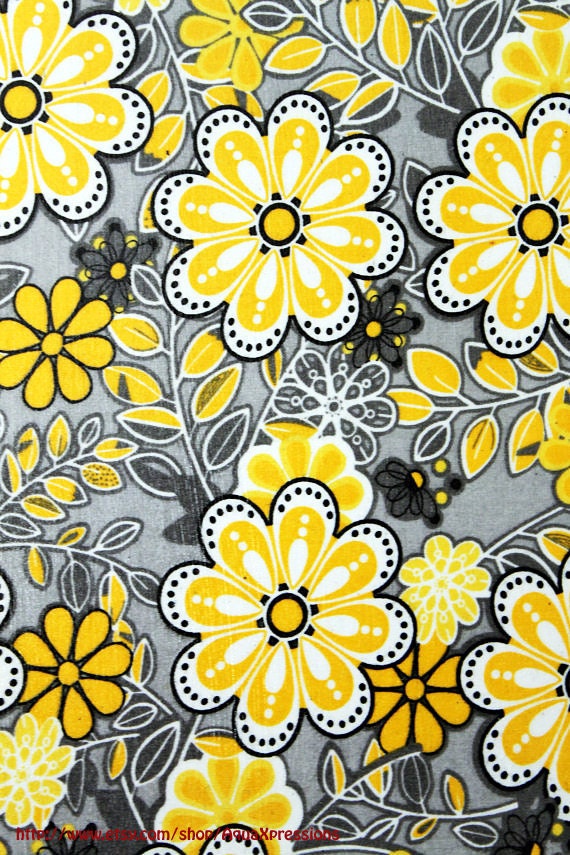 Flower Fabric Canvas Wall Art Black Yellow Gray by AquaXpressions