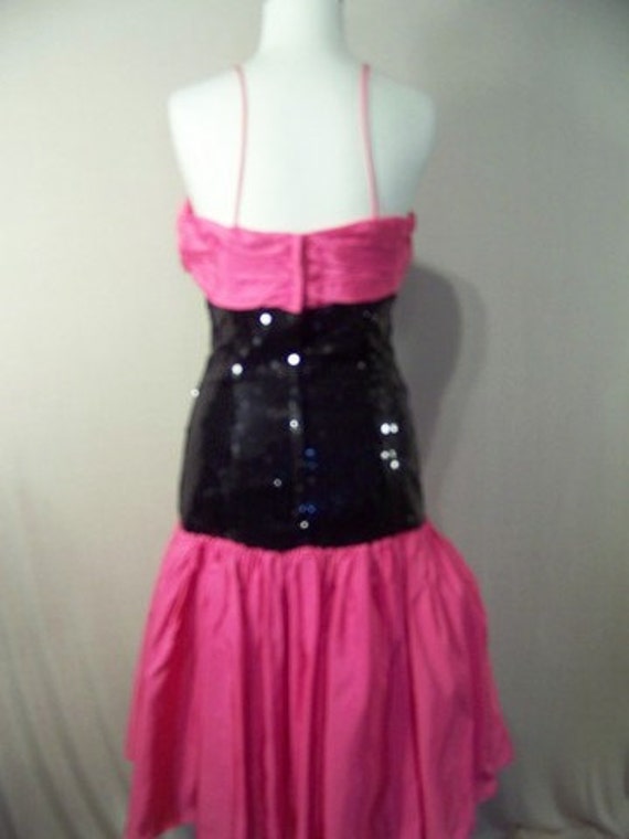 Vintage 80s Prom Dress Fuschia Black Sequins Puff Skirt Nadine