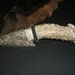 Hand knapped gray agate knife, deer stag crown handle, suede leather sheath