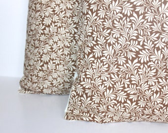 CLEARANCE // ONE - 16 x 16 Brown and Cream Ivy Pillow Cover