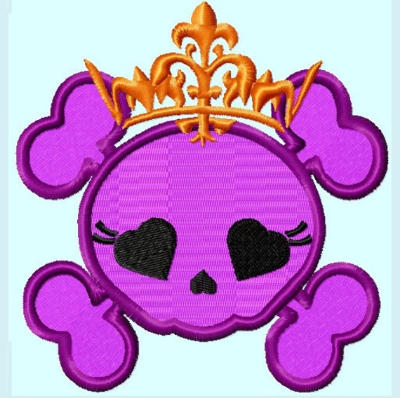 Download Cute Pink Skull with Crown Embroidery Fill Design Pattern