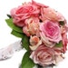 Silk Bridal Wedding Bouquet Pink Roses Salal Leaves Pearl Trim