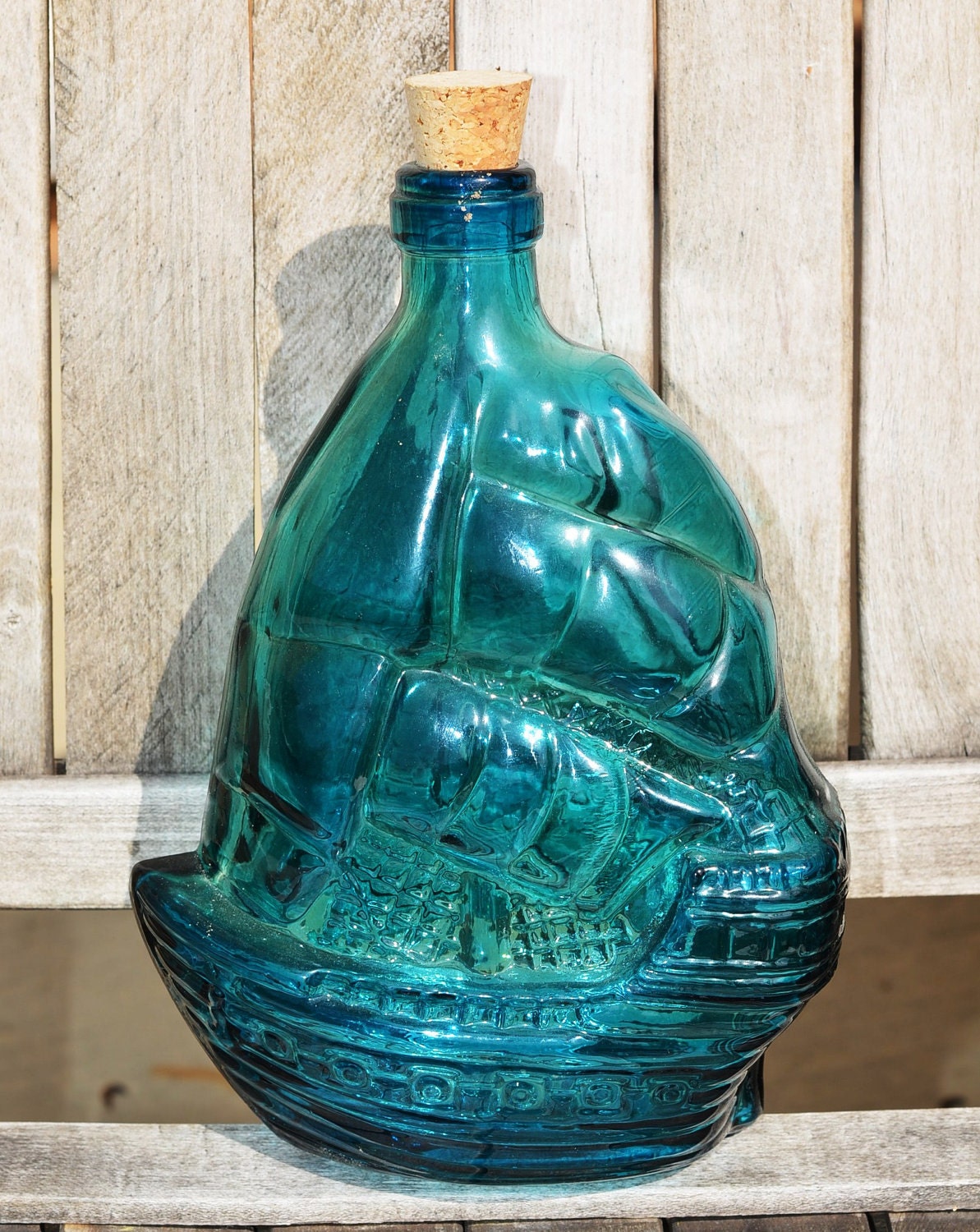 SALE...Vintage blue green glass bottle or by 180degreesvintage