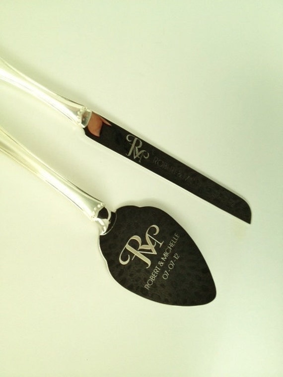 Wedding Knife & Server Set Engraved with Monogram and Names