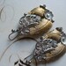 Vintage Leaf and Flower Two Tone Dangle Earrings with Crystals