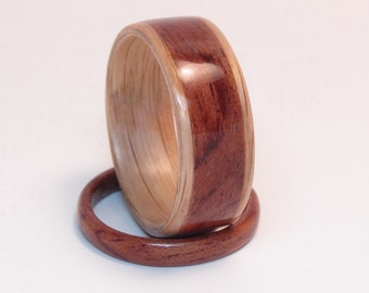 Handcrafted Oak and Bubinga Wood Rings Wedding Set Anniversary Wood Rings