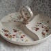 Vintage Candy Dish Floral Cream Handle Gold Trim Relish Tray Three Compartments