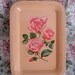 Vintage Pink Rose Print Metal Painted Tray Shabby Cottage Chic