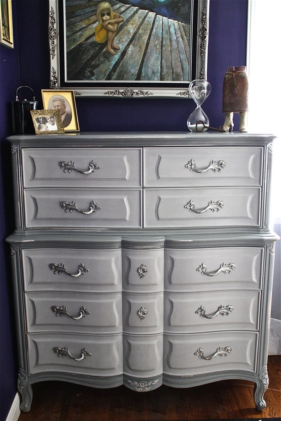 French Provincial Dresser Hand Painted Paris Gray