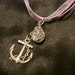 Shattered Marble Anchor Chain Charm on Lavender Ribbon Necklace