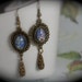 Antiqued Bronze Vintage Blue Pink Opal Dragon Breath Stone Earrings- (E2)
