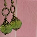 Vintage Lime Green Opal Czech Glass Antiqued Bronze Art Deco Earrings- (E9)