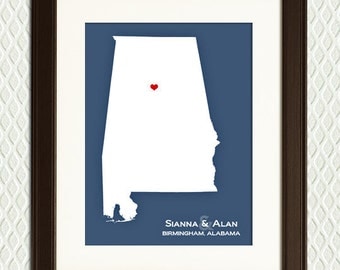 BIRMINGHAM ALABAMA MAP - Personalized gift for an engagement, wedding ...