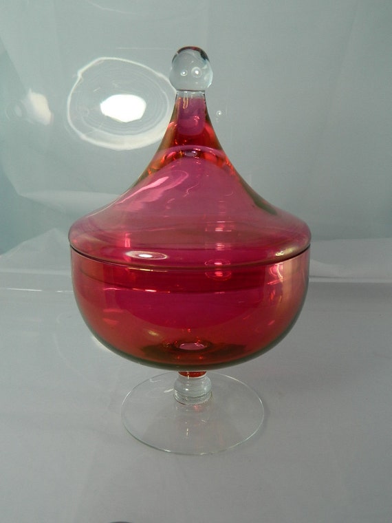 Cranberry Glass Candy Dish Vintage