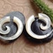 Fake Gauge Earrings, Small Spirals, Mother of Pearl/Nacre/Shell, Naturally Organic, Hand Carved, Tribal