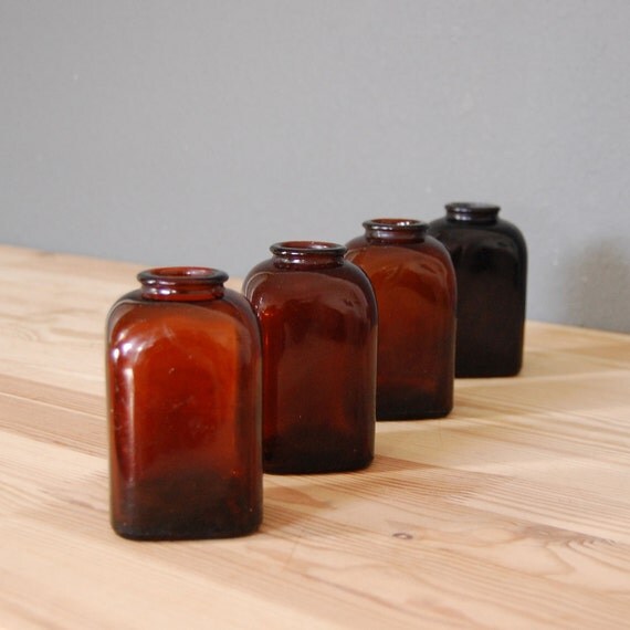 Vintage Brown Snuff Bottles / Amber Glass Bottles / Apothecary