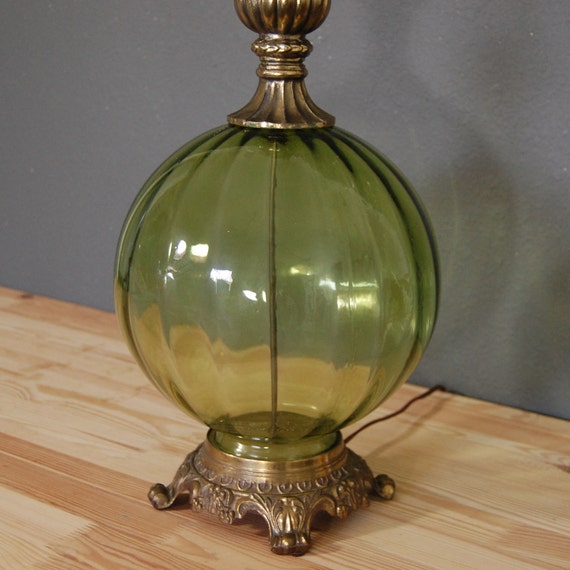 Vintage Table Lamp / Green Glass Lamp / Lighting / Mid Century