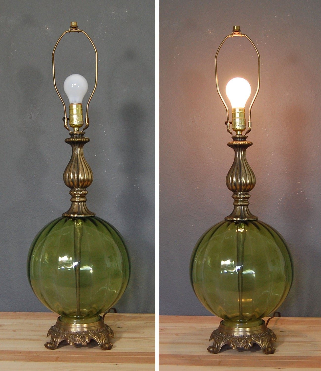 Vintage Table Lamp / Green Glass Lamp / Lighting / Mid Century