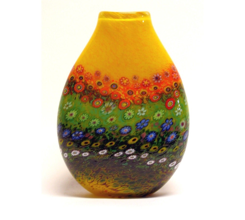 HAND BLOWN Art Glass Vase Yellow
