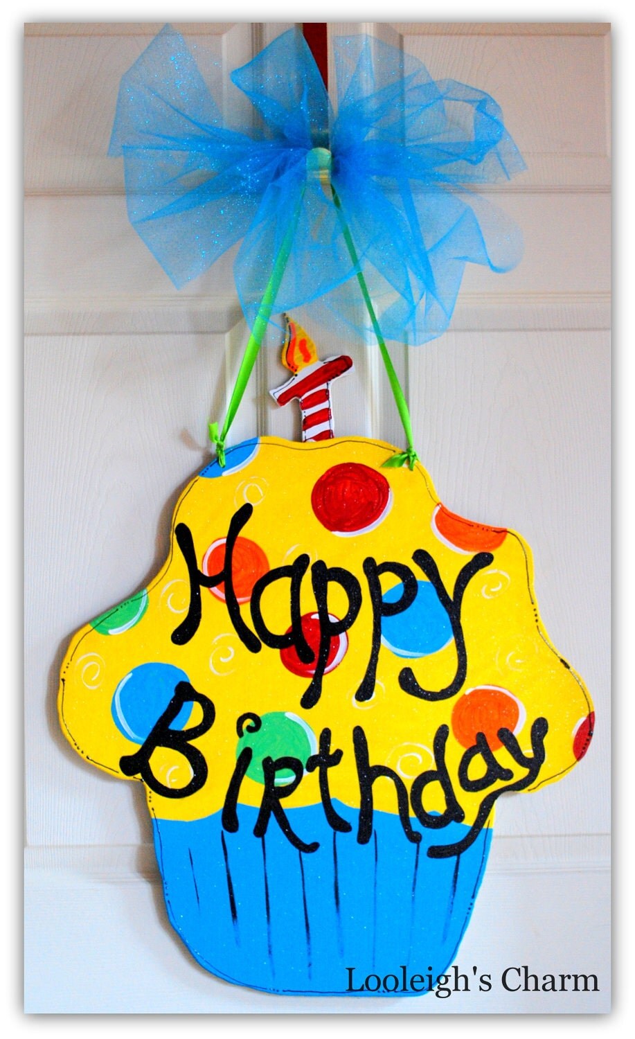 Happy Birthday Door Hanger Birthday Decoration Cupcake Party
