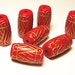 Gold Design on Red Orange 26mm x 17mm Beads (Qty.7)