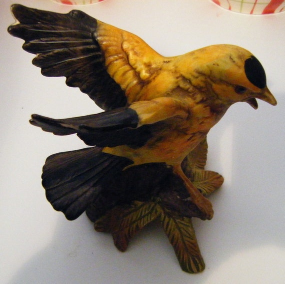 Goldfinch Figurine Collectible With Wings Spread Out and