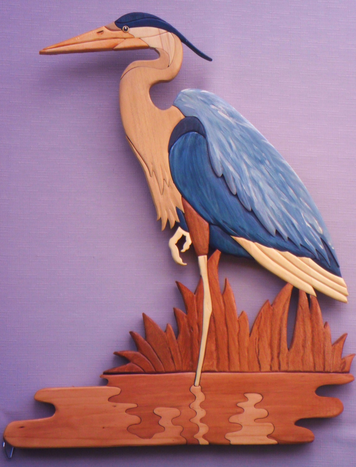 Blue Heron Waterbird Crane Wood Art Intarsia by WoodArtbyDarlene