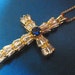 CZs & Sapphire Cross 14K Goldplated Hallmarked Cross Pendant with FREE Neck Chain