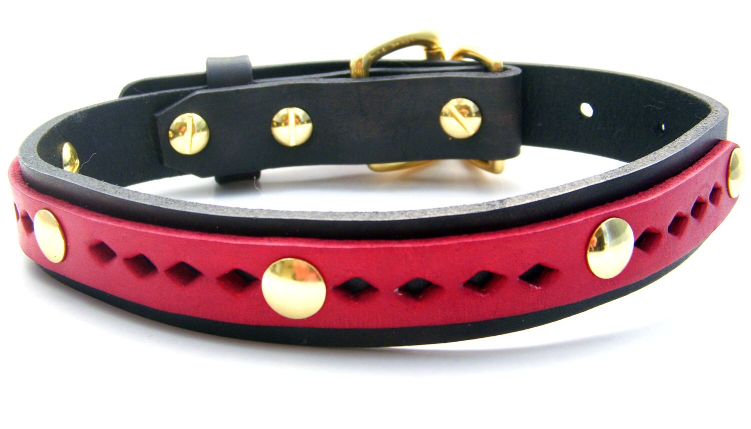 Leather Dog Collar red on black by HiHorseRanch on Etsy