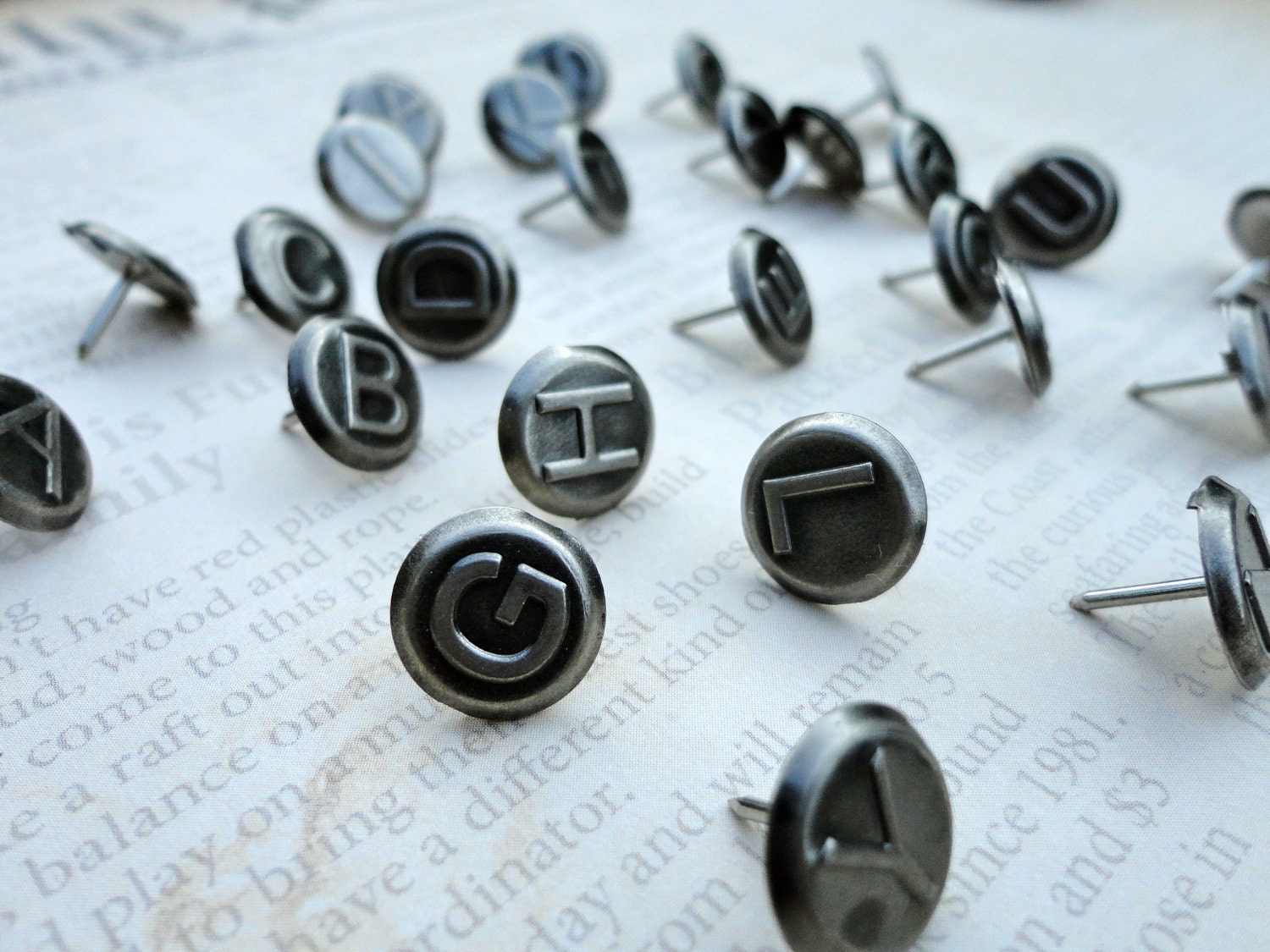 Industrial Alphabet Push Pins / Thumb Tacks A to Z Set