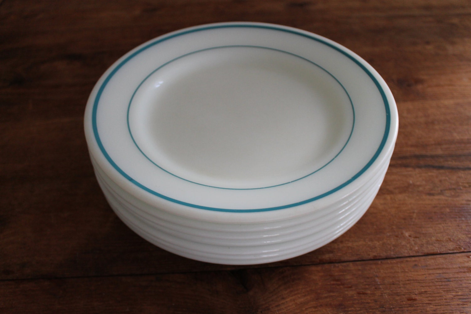 Pyrex Dishes Turquoise Banded Dinner Plates Set of by SoVintageGa