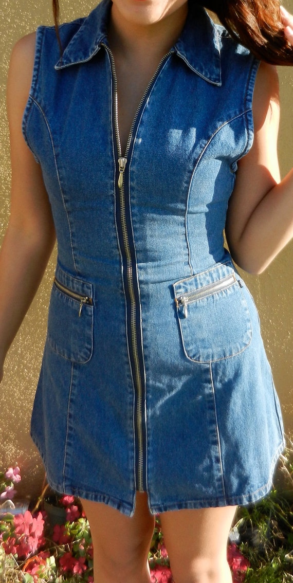 Denim zip up dress by EscargotVintage on Etsy