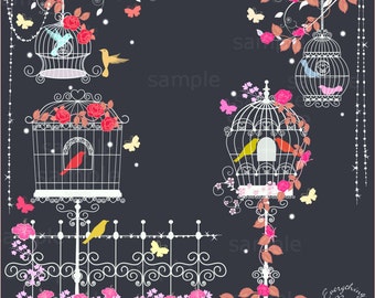 Elegant Bird Cages Clip Art Set