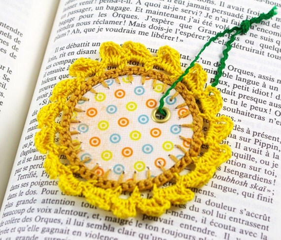 Flower Lace bookmark, yellow crochet lace